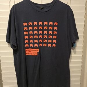 Navy Gaming‎ T-Shirt with Orange Controller Pattern